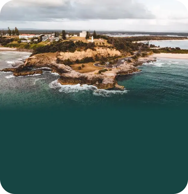 Aerial view of the Yamba lighthouse and headland